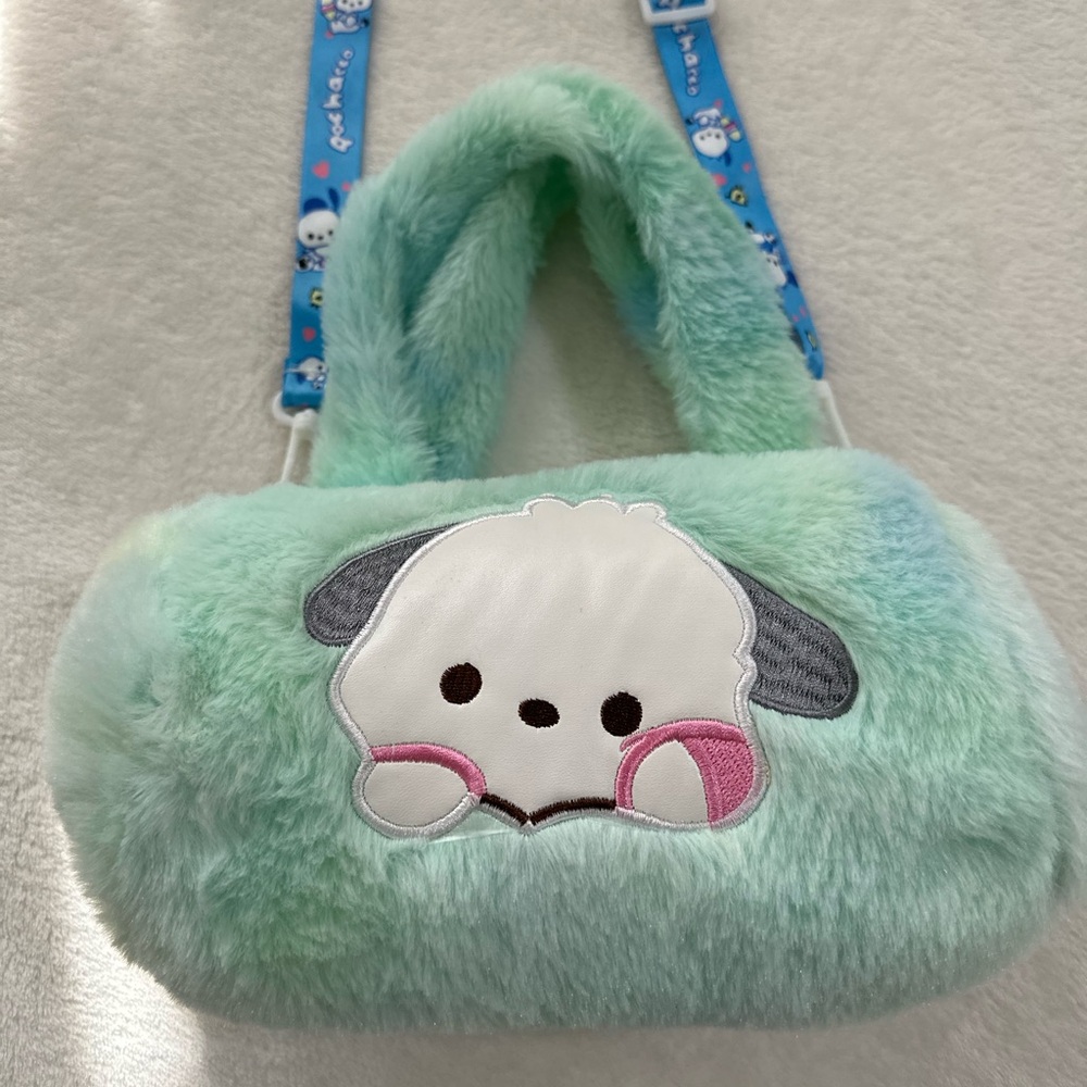 NWOT Sanrio Fuzzy Plush Pochacco Shoulder Bag/Crossbody Purse
